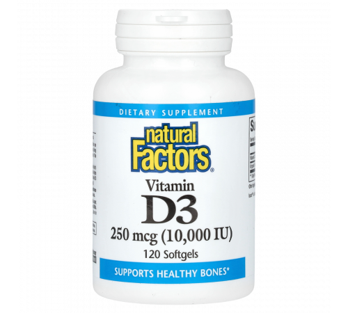 Витамин D3 10 000 МЕ, Vitamin D3 10,000 IU, Natural Factors, 240 мягких капсул