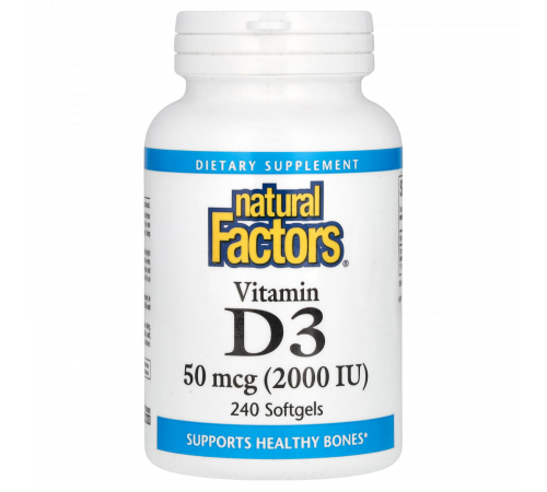 Витамин D3 50 мкг (2000 МЕ), Vitamin D3, Natural Factors, 240 мягких капсул