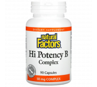Комплекс витамина Б, Hi Potency B, Natural Factors, 90 капсул