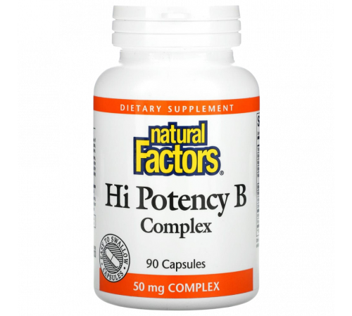 Комплекс витамина Б, Hi Potency B, Natural Factors, 90 капсул