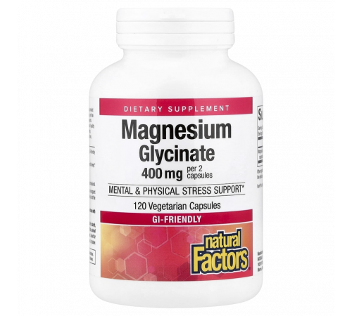 Магний глицинат, Magnesium Glycinate, Natural Factors, 120 вегетарианских капсул