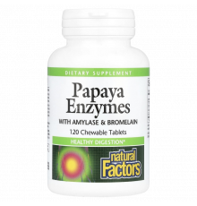 Папайя энзимы, Papaya Enzymes, Natural Factors, 120 жевательных таблеток