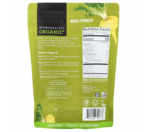 Органический желатинизированный порошок маки, Organic Gelatinized Maca Powder, Viva Naturals, 454 г