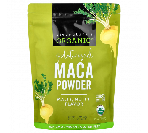 Органический желатинизированный порошок маки, Organic Gelatinized Maca Powder, Viva Naturals, 454 г