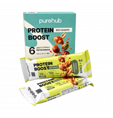 Протеиновые батончики Protein Boost, Фисташка, Арахис, Фундук, Purehub, 6 батончиков по 40 г