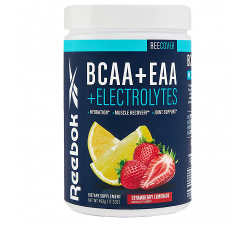 Комплекс аминокислот и электролитов со вкусом клубничного лимонада, BCAA+EAA+Electrolytes ReeCover Strawberry Lemonade, Reebok, 492 г