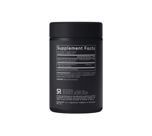 Растительный витамин D3 + K2, Vegan Vitamin D3 + K2, Sports Research, 60 растительных капсул