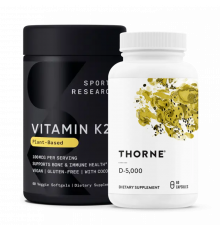 Комплект Витамин D + K2: Витамин Д3 5000 МЕ, Thorne + Витамин К2 100 мкг, Sports Research