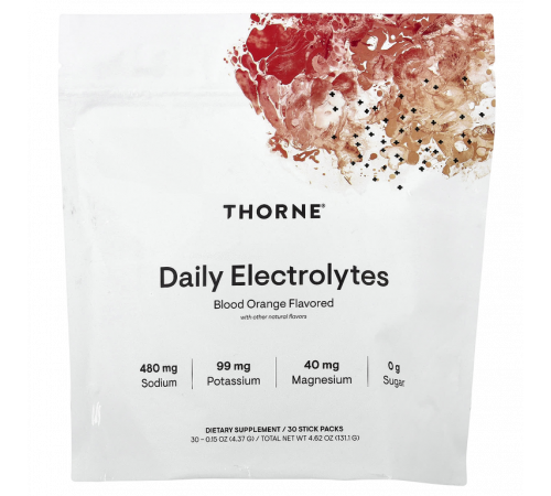 Ежедневные электролиты со вкусом кровавого апельсина, Daily Electrolytes, Thorne, 30 пакетиков