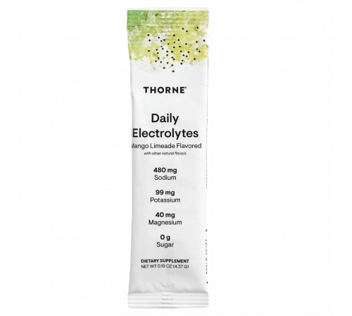 Ежедневные электролиты со вкусом манго и лаймада, Daily Electrolytes, Thorne, 30 пакетиков