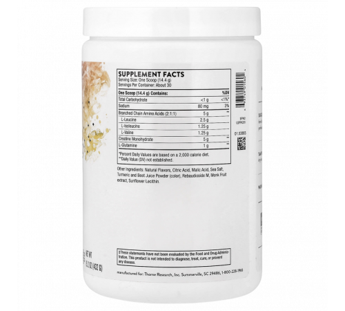 Креатин и BCAA со вкусом персика и манго, Creatine + BCAAs, Thorne, 432 г
