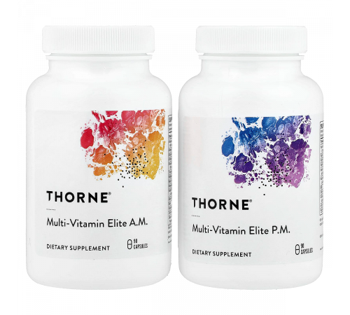 Мультивитамины для приема утром и вечером, Multi-Vitamin Elite, Thorne, 2 флакона по 90 капсул