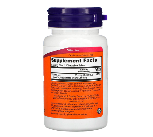 Витамин Д3, Vitamin D3, Now Foods, 180 жевательных таблеток