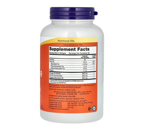 Супер Омега 3-6-9, Super Omega 3-6-9, Now Foods, 180 капсул