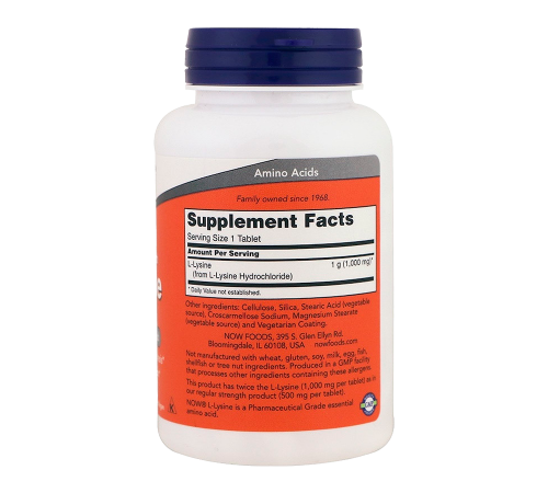 L-лизин, Double Strength L-Lysine, Now Foods, 100 таблеток