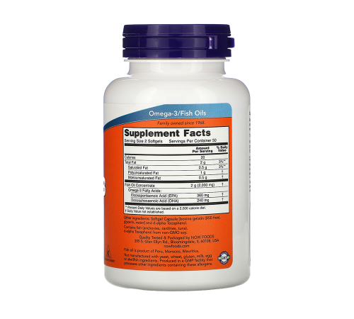 Омега-3, Omega-3, Now Foods, 100 капсул
