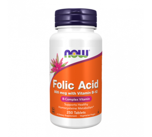 Фолиевая Кислота и Витамин B12, Folic Acid with B12, Now Foods, 250 таблеток