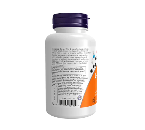 L-Аргинин, L-Arginine, Now Foods, 100 капсул