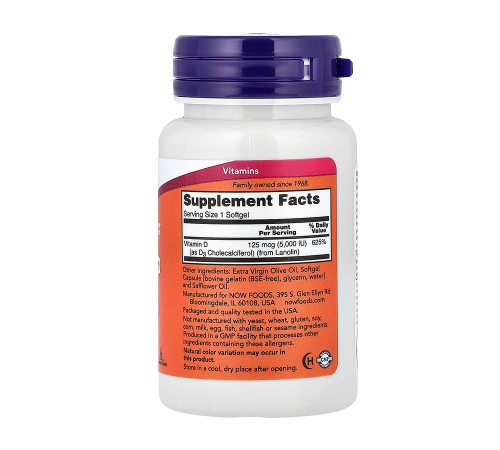 Витамин Д3, Vitamin D3, Now Foods, 240 капсул