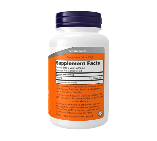 Глицин, Glycine, Now Foods, 100 капсул