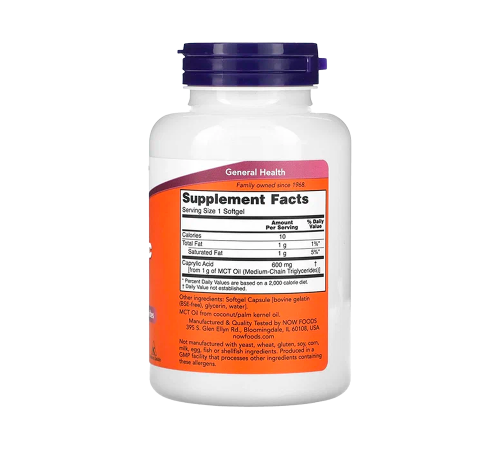 Каприловая кислота, Caprylic Acid, Now Foods, 100 капсул