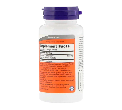L-карнитин, L-Carnitine, Now Foods, 60 капсул