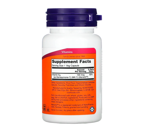 Витамин K2, MK-7 Vitamin K2, Now Foods, 60 капсул