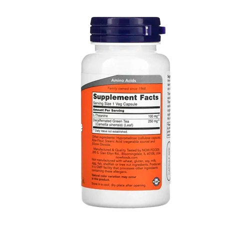 L-теанин, L-Theanine, Now Foods, 90 капсул