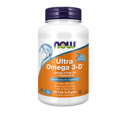 Ультра Омега с витамином Д3, Ultra Omega 3-D, Now Foods, 90 капсул