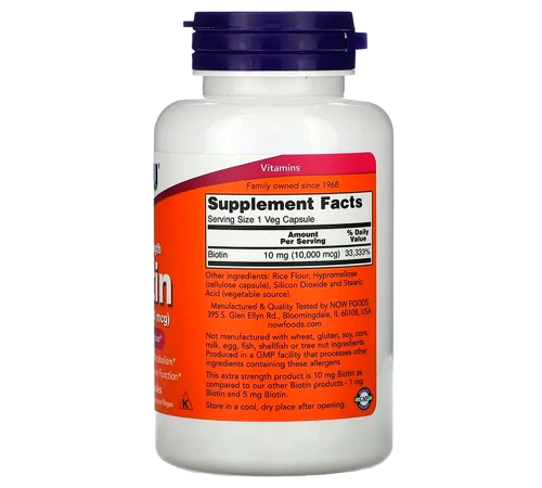 Биотин, Biotin, Now Foods, 100 капсул