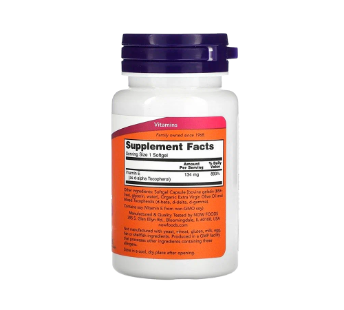 Витамин E, E-200, Vitamin E, Now Foods, 100 капсул