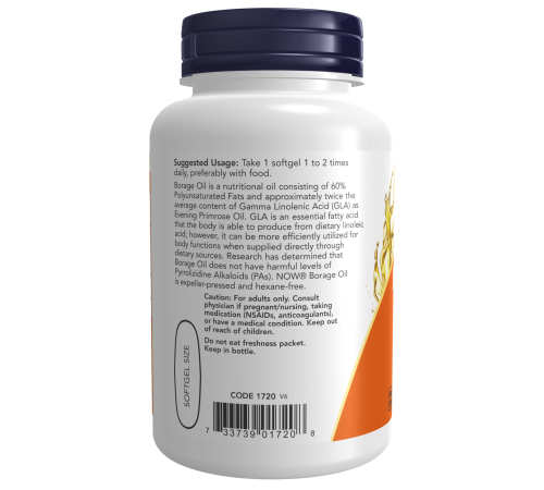 Масло огуречника (бурачника), Borage Oil, Now Foods, 60 капсул