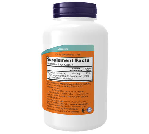 Магний, Magnesium caps, Now Foods, 180 капсул