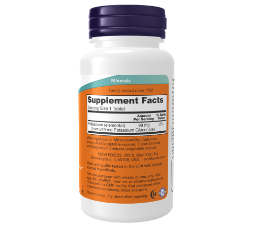 Глюконат калия, Potassium Gluconate, Now Foods, 100 таблеток