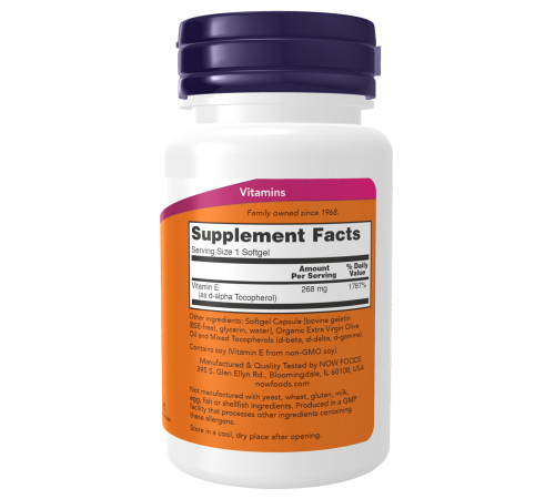 Витамин E со смешанными токоферолами, Vitamin E, Now Foods, 50 капсул