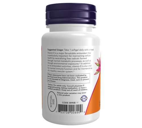 Витамин E со смешанными токоферолами, Vitamin E, Now Foods, 50 капсул