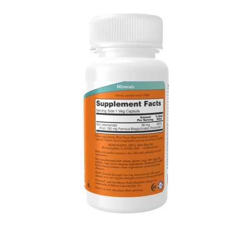Железо, Double Strength Iron, Now Foods, 90 капсул