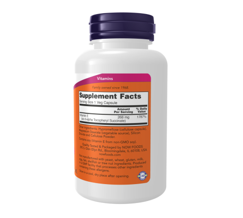 Витамин Е, Vegetarian Dry E, Now Foods, 100 вегетарианских капсул