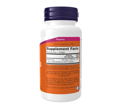 Витамин Д3, Vitamin D3, Now Foods, 360 капсул