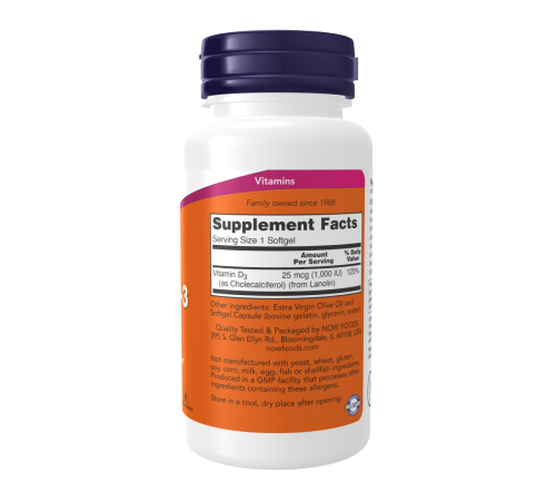Витамин Д-3, Vitamin D-3, Now Foods, 180 капсул