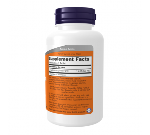 L-триптофан, Double Strength L-Tryptophan, Now Foods, 60 таблеток