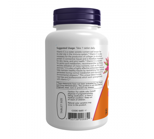 Витамин С с шиповником и биофлавоноидами, Vitamin C, Now Foods, 100 таблеток