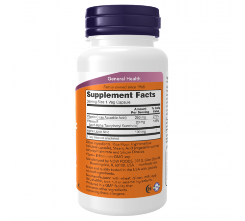 Альфа-Липоевая Кислота, Alpha Lipoic Acid, Now Foods, 60 вегетарианских капсул