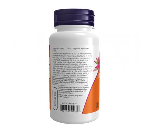 Пантотеновая кислота  (Витамин Б5), Pantothenic Acid, Now Foods, 100 вегетарианских капсул