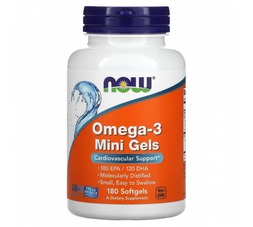 Омега-3 жирные кислоты, Omega-3 Mini Gels, Now Foods, 180 капсул