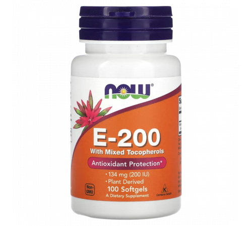Витамин Е с токоферолами, E with mixed tocopherols, Now Foods, 100 капсул