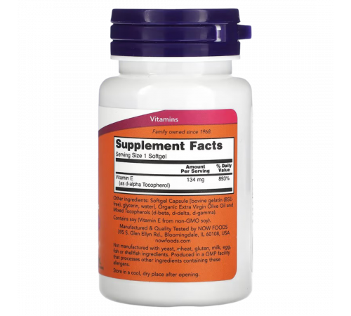 Витамин Е с токоферолами, E with mixed tocopherols, Now Foods, 100 капсул
