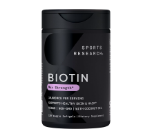 Биотин Max Strength, Biotin, Sports Research, 120 капсул