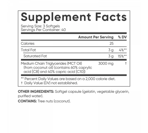 Масло с жирными кислотами МСТ в капсулах, MCT Oil, Sports Research, 120 капсул