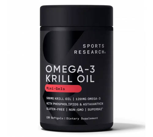 Масло антарктического криля SUPERBA с астаксантином, Antarctic krill oil SUPERBA, Sports Research, 120 капсул